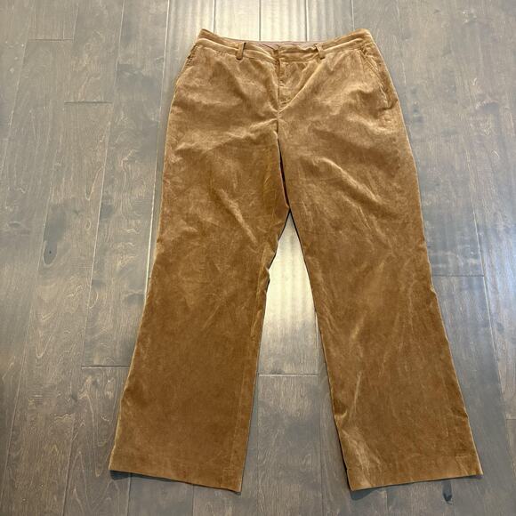 Coldwater Creek Pants Womens 16 Brown Corduroy Straight Leg Pockets Stretch - Picture 1 of 14